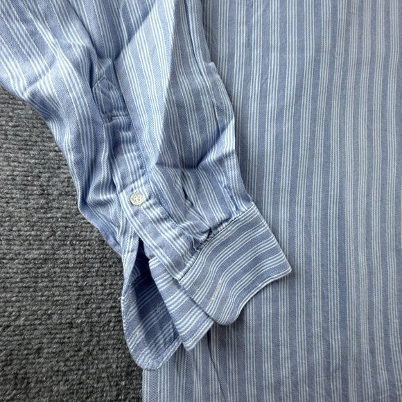 Faconnable Striped 7 Cotton Club Blue Pocket Men Shirt Button Up Long Sleeve - Picture 4 of 14